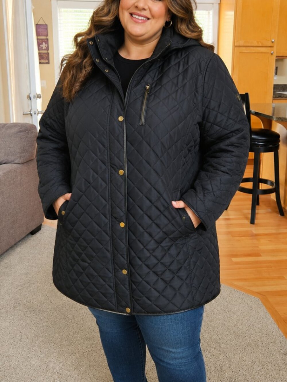 NWOT Ralph Lauren sz 2X black diamond quilted zip up hooded anorak coat / jacket - Picture 2 of 10